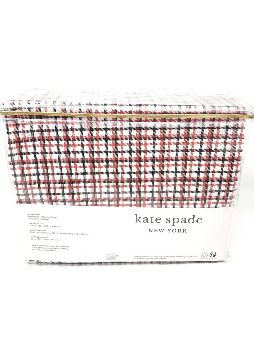 kate spade Red, Black & White Plaid flannel sheets
